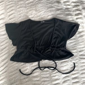 Cropped Black Wrap Top